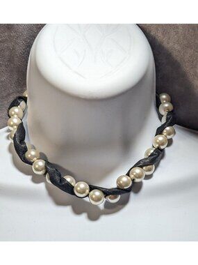 Ribbon & Faux Pearl Torsade Necklace